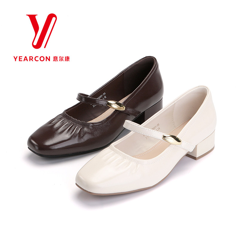 意尔康玛丽珍鞋女2026春季新款法式增高白色高跟鞋粗跟配裙子单鞋