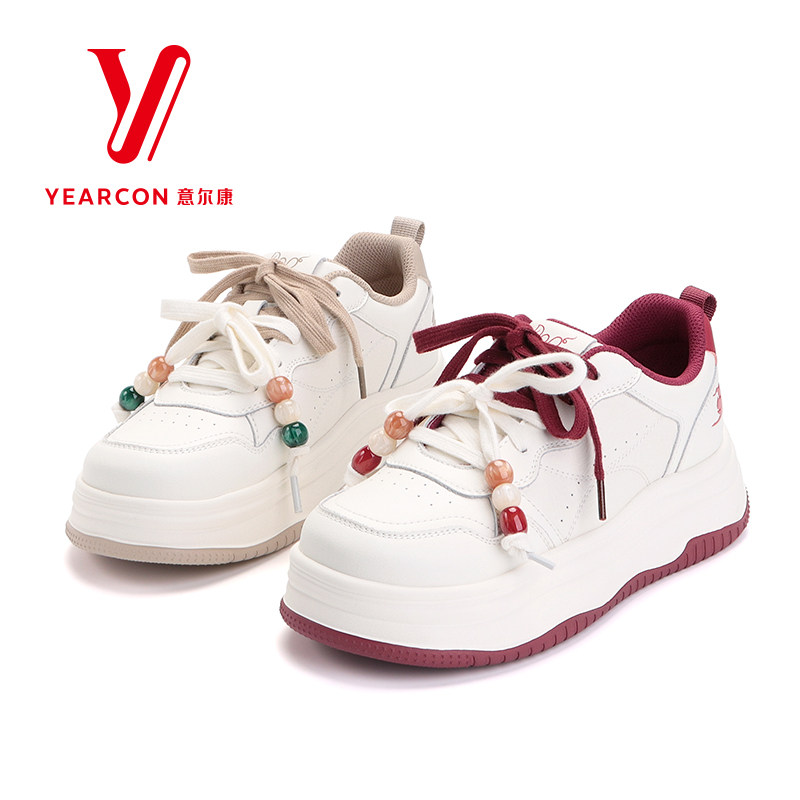 意尔康女鞋2026新款春季休闲鞋女厚底百搭板鞋时尚面包鞋爆款鞋子