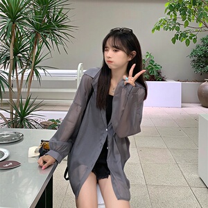 时尚感外套百搭夏季薄款珠光防晒衣女新款大码200斤胖mm上衣衬衫