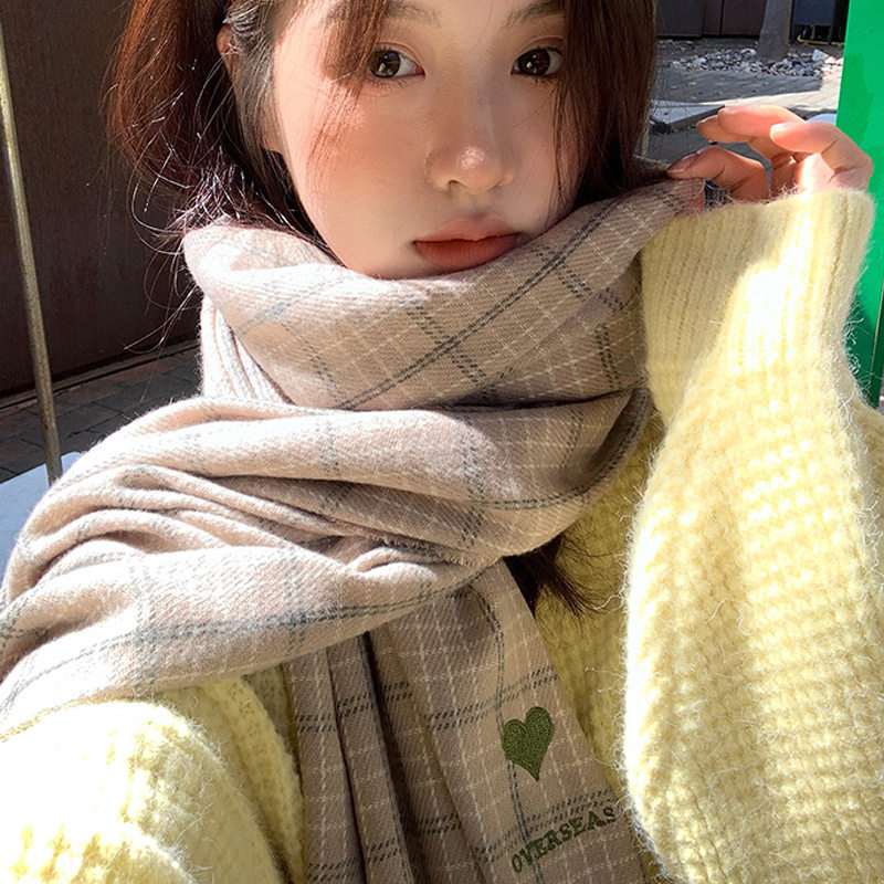 围巾女冬季2025新款百搭学院风学生秋冬日系高级感格子围脖少女韩