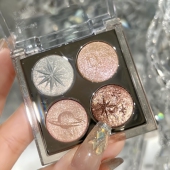 DIKALU新款 四色星空眼影盘极光爆闪碎钻亮晶晶珠光细闪粉紫棕色系