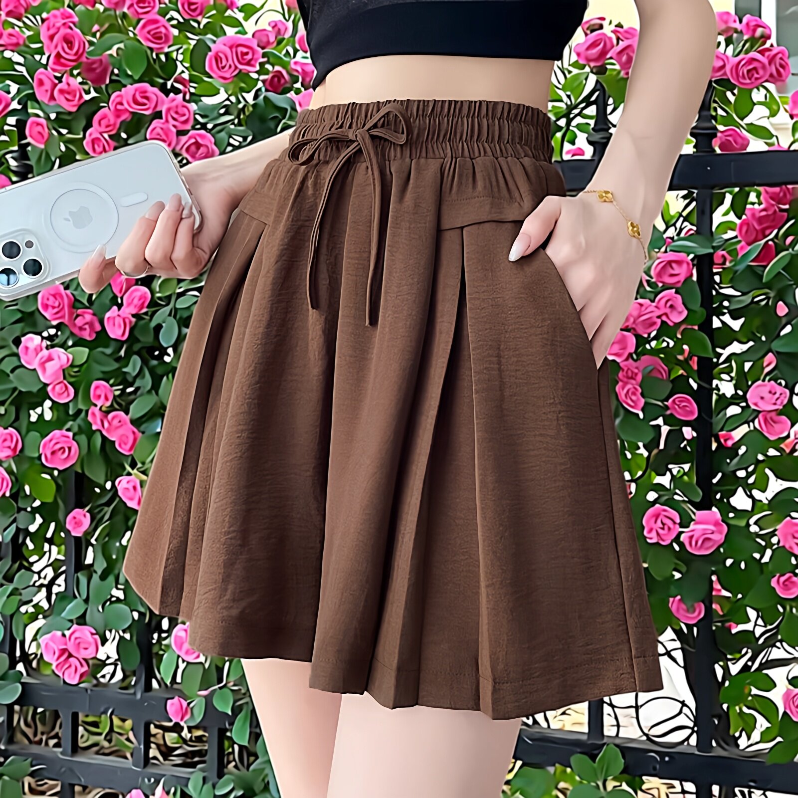 休闲短裤女高腰夏季薄款大码200斤胖mm阔腿裤显瘦五分冰丝运动裤