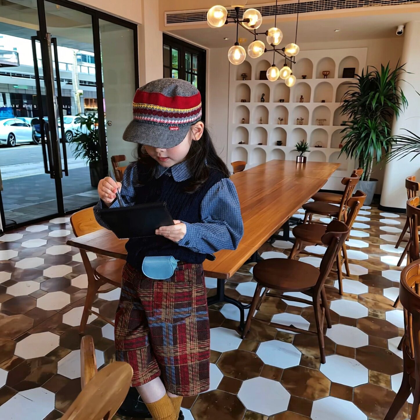女童秋季学院风假两件格子套装