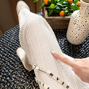 白色冰丝阔腿裤女夏季薄款高腰垂感直筒运动女士休闲拖地长裤子