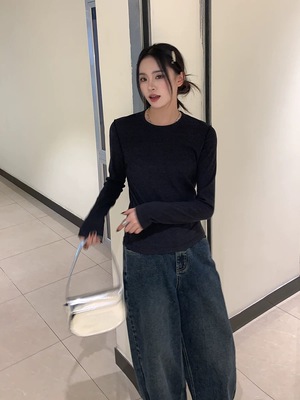 高品质加厚加绒雪花螺纹针织打底衫-6017