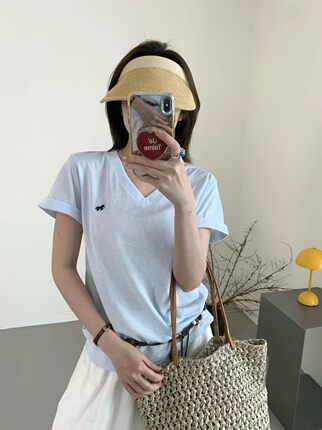 高品质天丝棉混纺V领短袖品牌OTO-3621