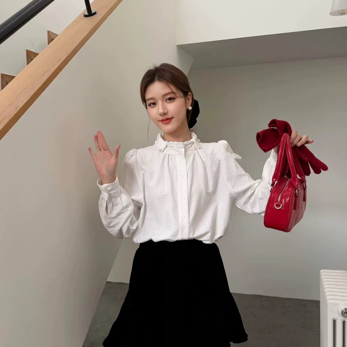 高品质赵露思同款锻炼白衬衫高领珍珠款-2557,女装/女士精品,真丝上装,淘宝优惠券,粉丝福利购,淘宝优惠卷