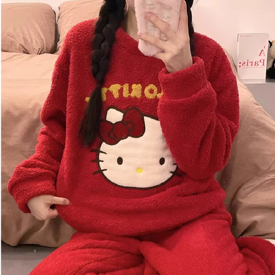 可爱kt猫加绒加厚睡衣女可外穿