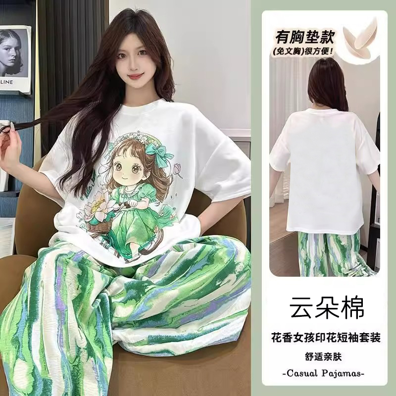 可爱卡通图案睡衣女夏季可外穿