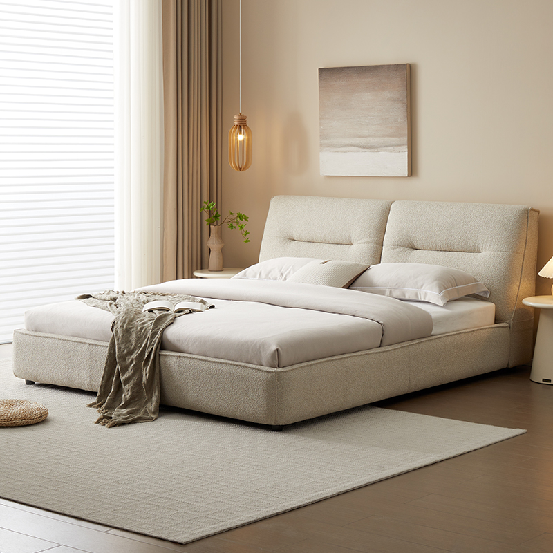 全友家居 门店同款 意式极简 92305 软包仿棉麻布艺双人床1.8米