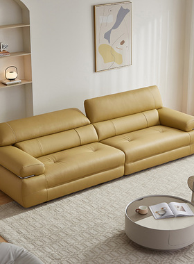 全友家居门店同款 22951 可调头枕头层黄牛皮一字型直排皮艺沙发