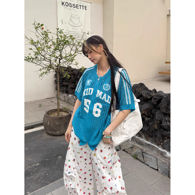 美式国潮球衣风衬衫短袖t恤女