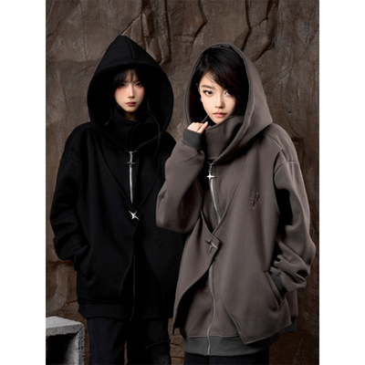 美式复古假两件连帽卫衣男女秋季