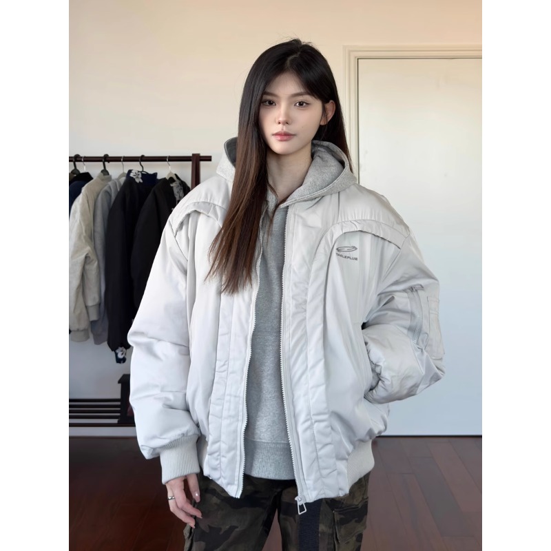 美式解构弧形飞行棉服男女棒球服夹克boxy宽松加厚保暖棉衣外套潮