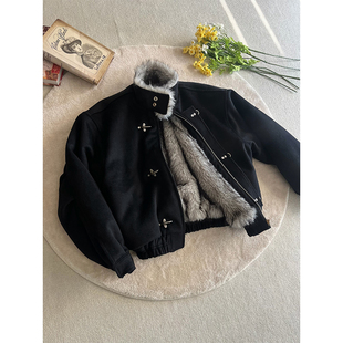 美式复古飞机扣夹克棉服男女冬季狼王座山雕cleanfit保暖加厚外套