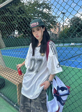 美式街头橄榄球球衣短袖t恤男女