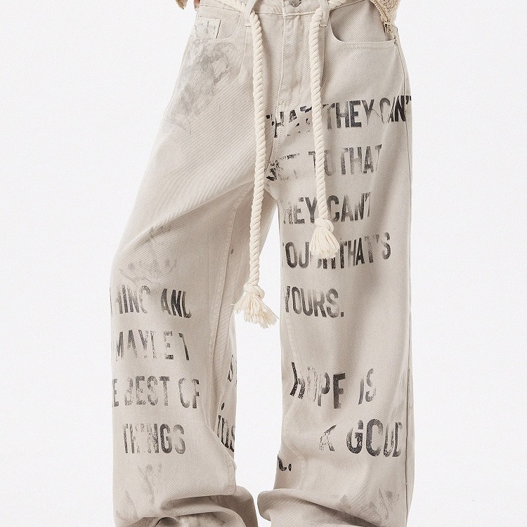 美式街头涂鸦字母牛仔裤男女