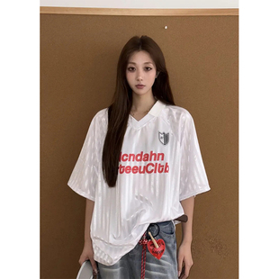 薄款 T恤男女夏季 透气冰感宽松百搭休闲上衣 字母印花球衣短袖 美式