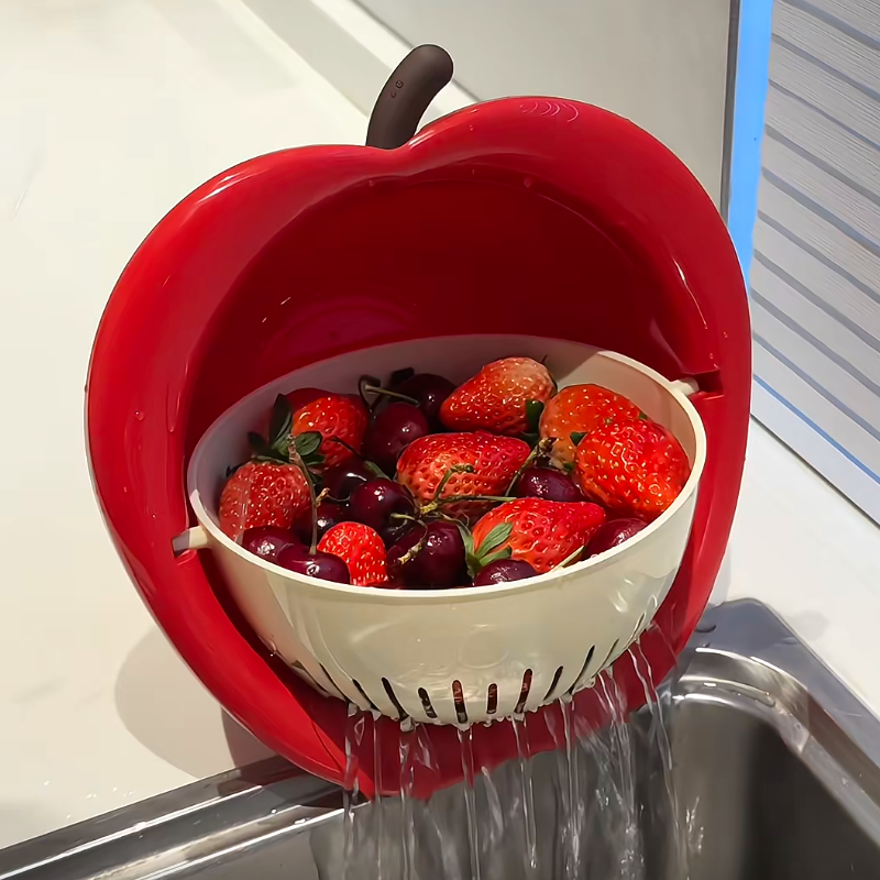 新款苹果沥水篮可爱双层洗水果神器家用厨房客厅高颜值果篮洗菜盆,餐饮具,洗菜盆/沥水篮/漏水筛,淘宝优惠券,粉丝福利购,淘宝优惠卷