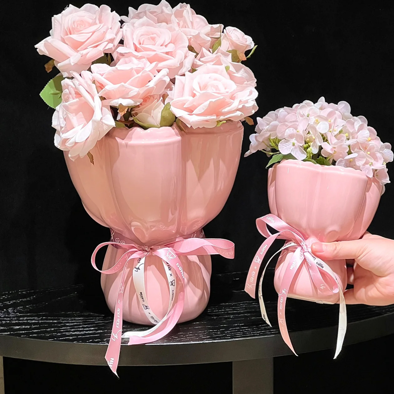 ins风简约花朵花瓶家居摆件干花鲜花陶瓷花瓶高颜值装饰摆件