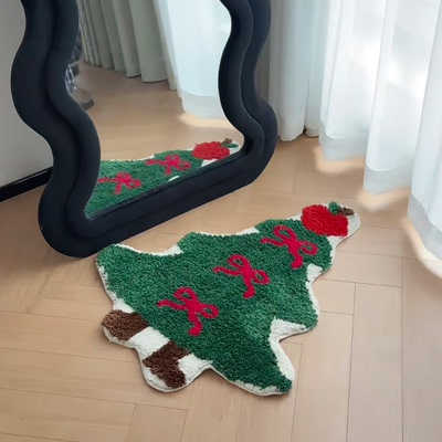 绿色圣诞树地毯客厅沙发装饰毯儿童房床边毯毛绒地垫脚垫