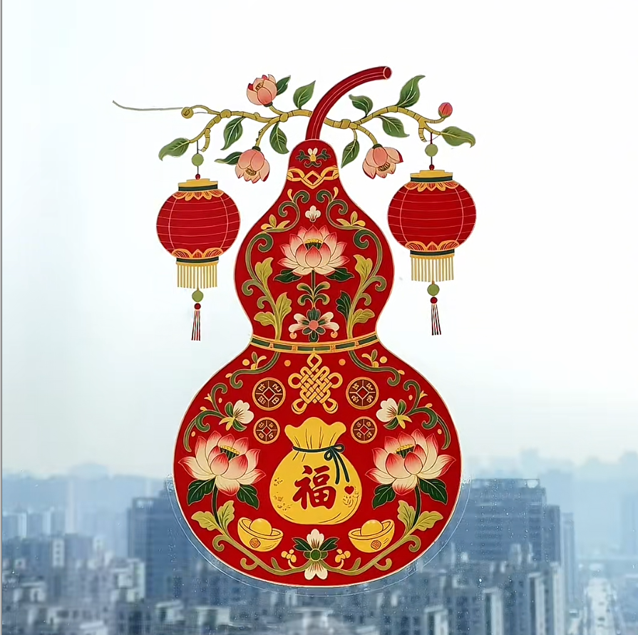 2026新年福禄窗花贴家用店铺玻璃门装饰用品过年春节葫芦静电窗贴,家居饰品,现代装饰画,淘宝优惠券,粉丝福利购,淘宝优惠卷