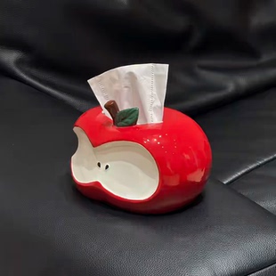 可爱苹果陶瓷纸巾盒桌面装饰摆件抽纸盒子高颜值餐巾抽纸盒