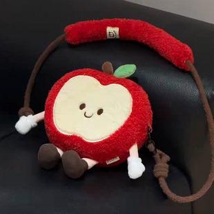 可爱毛绒苹果手机包斜挎包零钱口红收纳包单肩斜挎包圣诞礼物包包