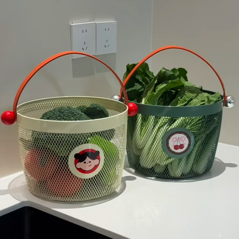 铁艺收纳篮子手提桌面家用厨房水果蔬菜杂物储物篮镂空零食收纳筐