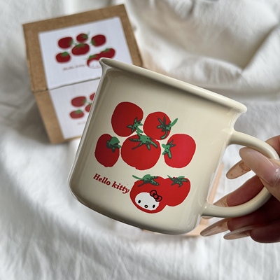 搞怪可爱番茄kt陶瓷马克杯卡通凯蒂猫插画美式咖啡杯情侣水杯
