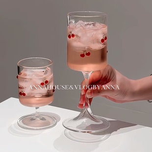 ANNAHOUSE原创高脚杯ins高颜值蝴蝶酒杯樱桃水杯香槟酒杯鸡尾酒杯