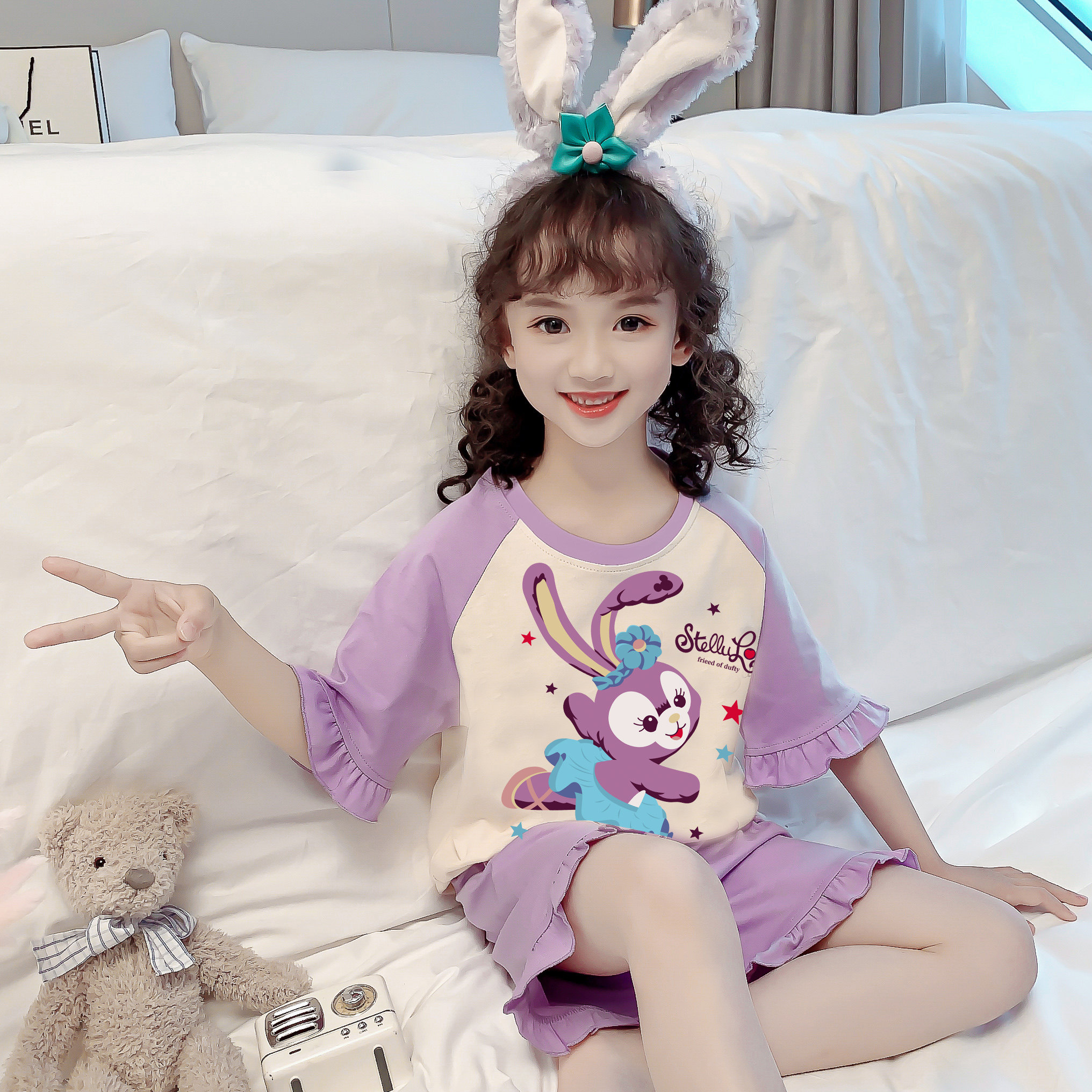 儿童睡衣女童短袖纯棉夏季薄款可爱小女孩中大童宝宝家居服套装