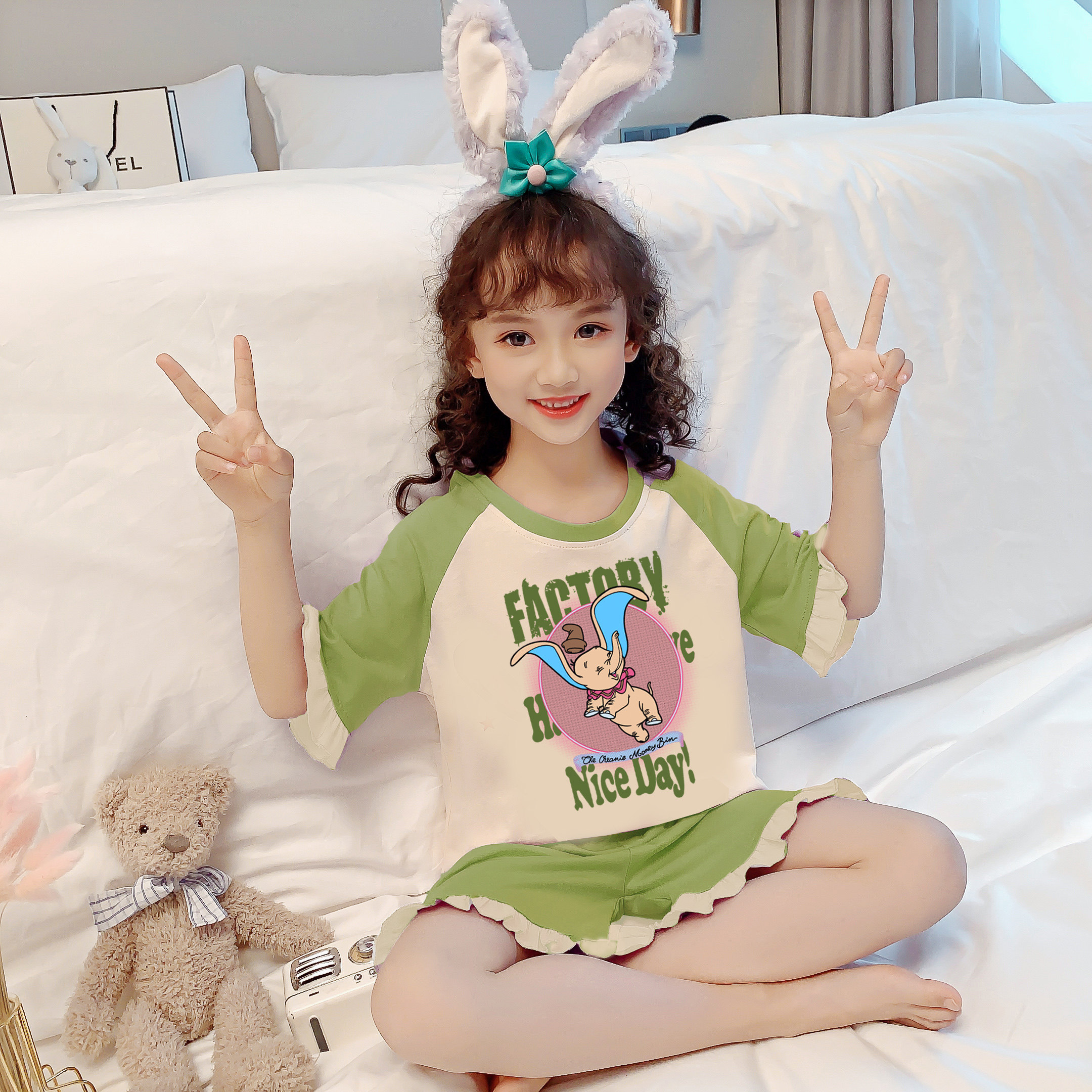 儿童睡衣女童夏季纯棉短袖薄款卡通中大童女孩公主夏天空调服套装