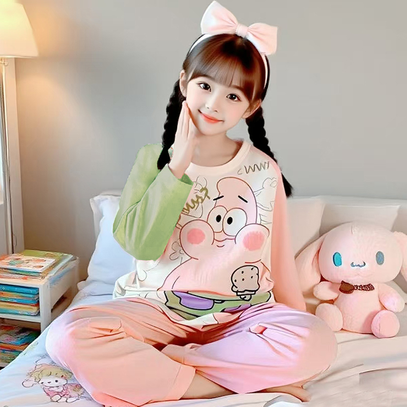 女童睡衣纯棉春秋季长袖套装2025新款儿童小女孩全棉家居服大童