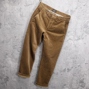 重磅灯芯绒复古直筒工装裤灯草绒日系休闲裤条绒裤男士宽松长裤子