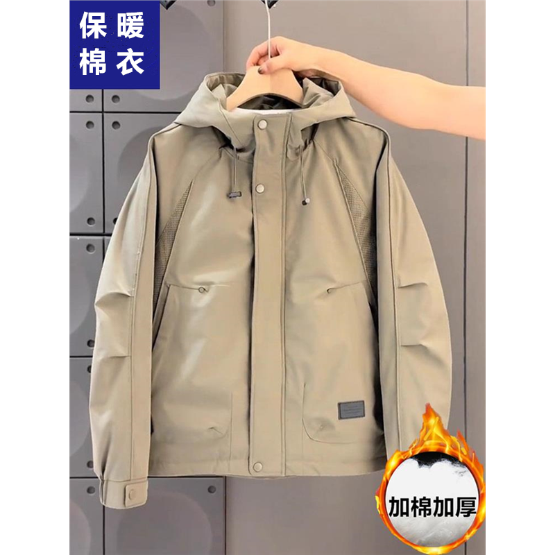 春秋宽松冲锋衣连帽工装夹克