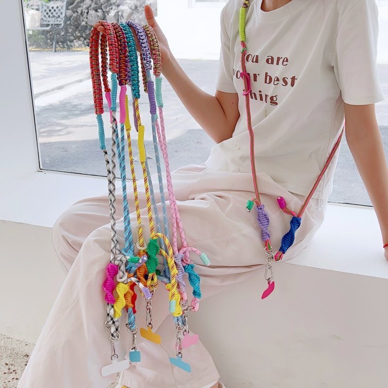 韩系个性创意扭扭编织绳手机挂绳斜跨可背链条手机壳套夹片式挂链挂件