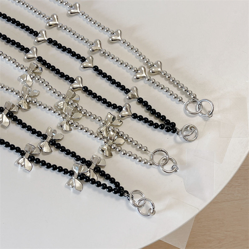 韩系蝴蝶结diy手工串珠圆珠斜跨长款链条背带手机挂绳可背单肩手机壳固定夹片带子结实防丢失户外便携百搭绳