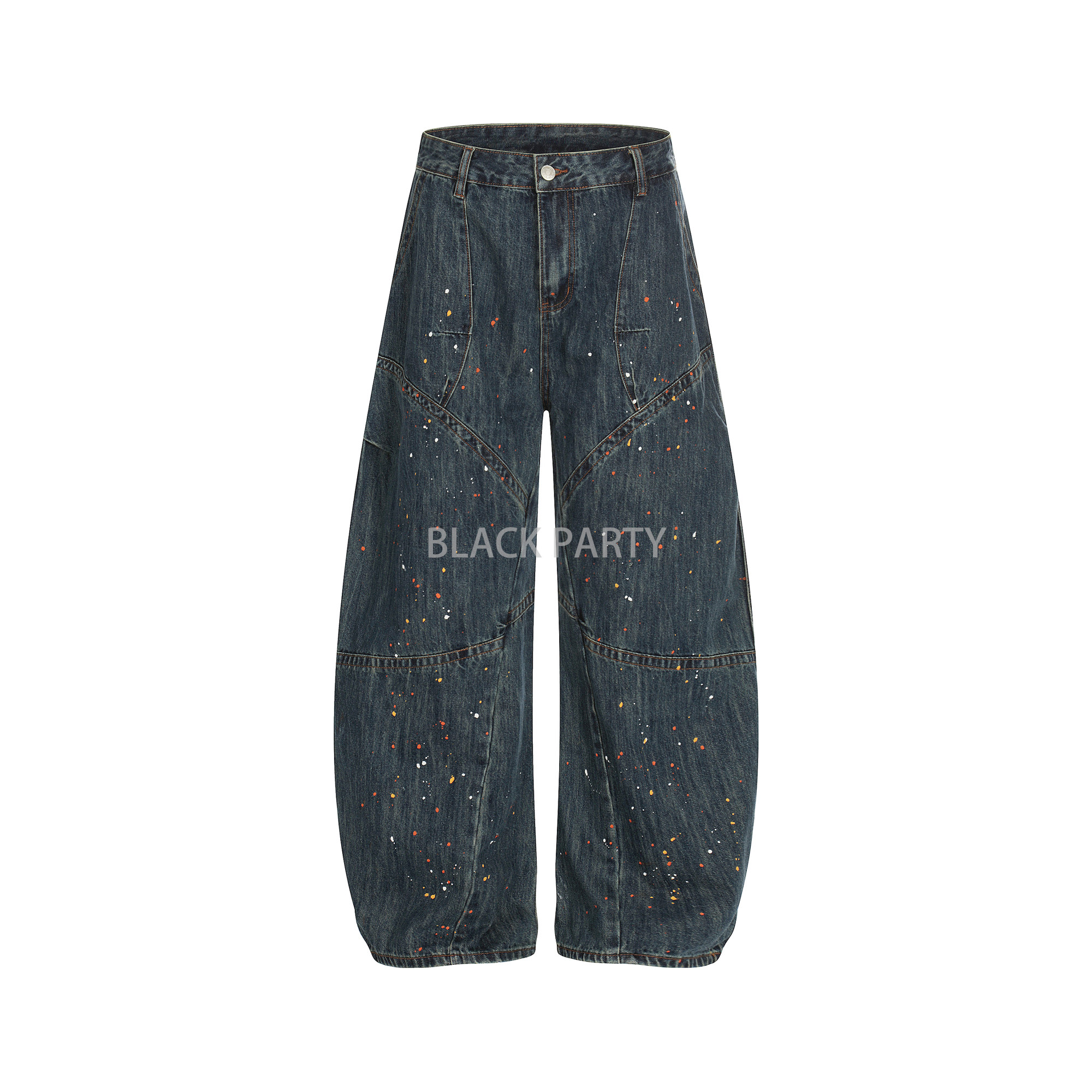 BLACKPARTY 小众高级感水洗泼墨阔腿牛仔裤男宽松直筒垂感拖地裤