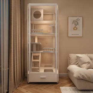 全景玻璃猫别墅家用实木猫笼子猫砂盆一体猫舍豪华猫窝室内猫屋子