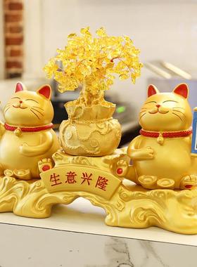 金色招财猫收银柜台前台二维码收款码摆件多功能店铺装饰开 业送