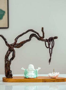创意天然实木根雕饰品工艺品家居客厅装饰风化木树根禅宗人物基地