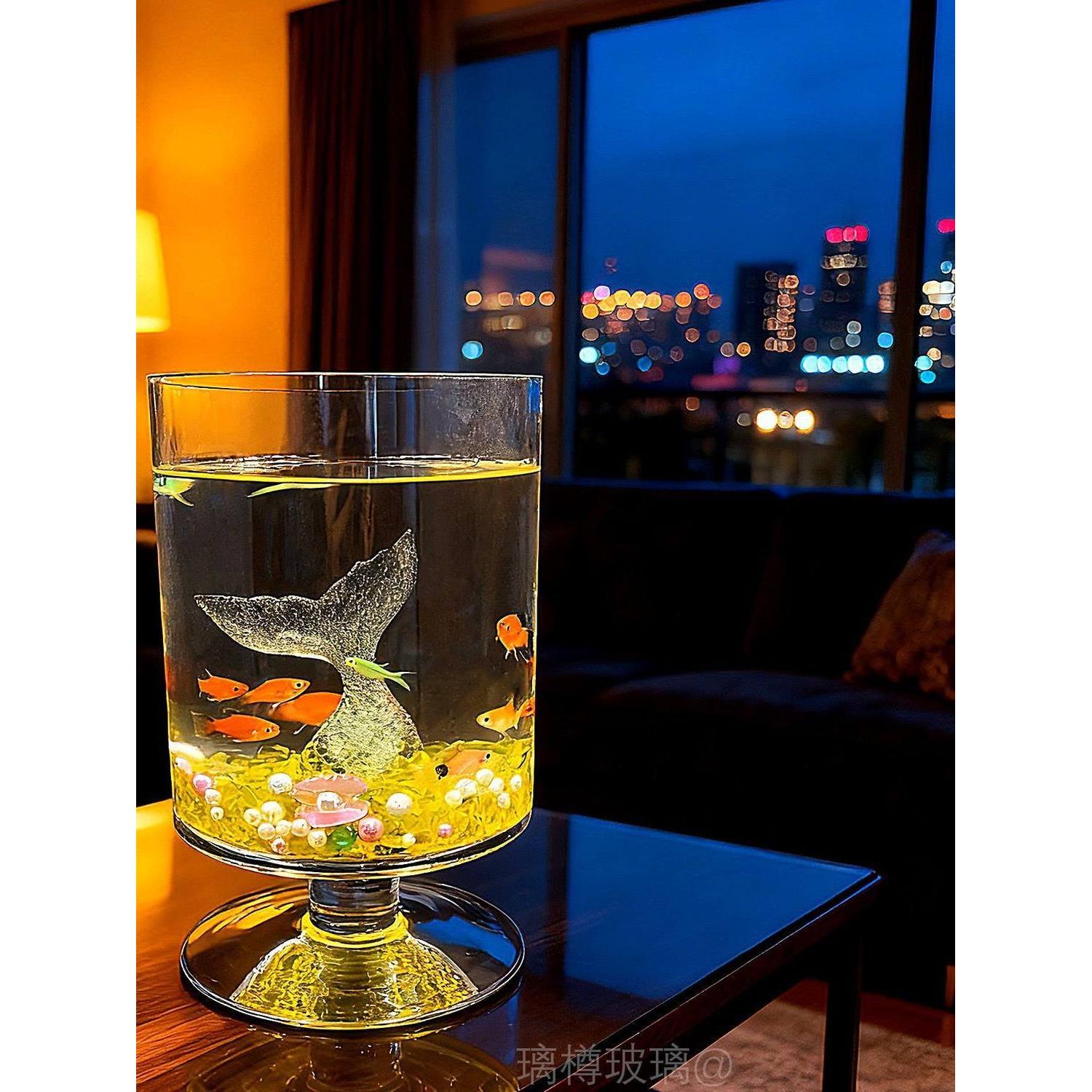 新款酒杯玻璃金鱼缸桌面创意装饰小摆件玻璃珠生态缸水培绿植缸