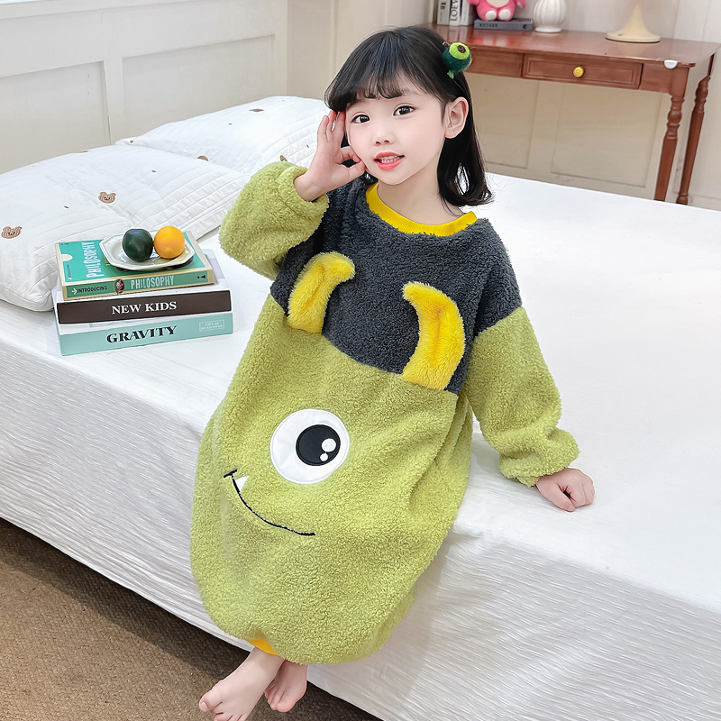 女童睡裙秋冬季小女孩宝宝珊瑚绒儿童睡衣婴幼儿法兰绒家居服睡袍