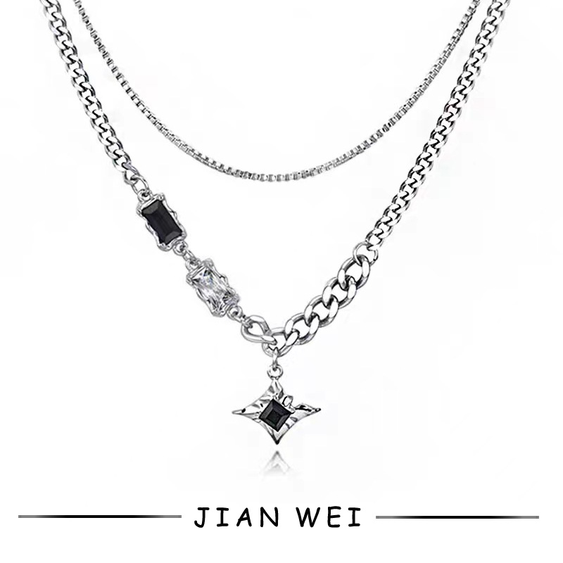 王嘉尔同款双层融化星芒项链钛钢项链男潮高级感叠戴吊坠卫衣链