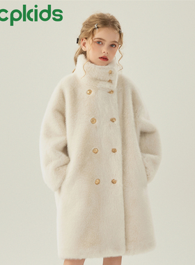 OPCP儿童仿皮草外套秋冬新款女童仿水貂毛小女孩金貂绒大衣中长款