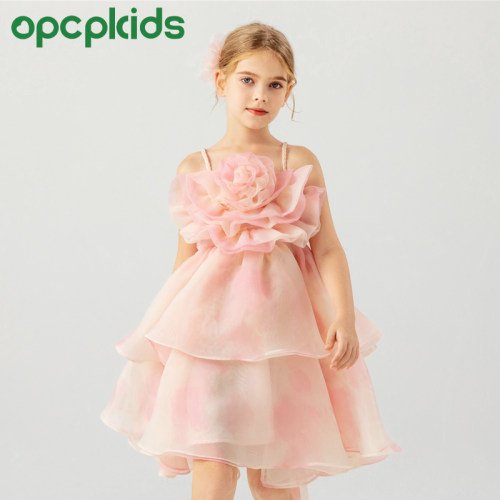 OPCP女童玫瑰花吊带裙唯美礼服裙