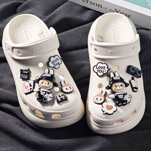 卡通变装拉布布萌粒洞洞鞋花骨白色可爱女生装饰配饰适配crocs扣