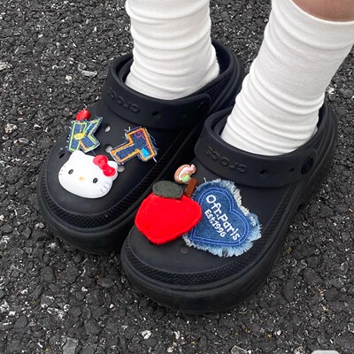 牛仔kitty酱苹果可爱洞洞鞋配饰鞋花鞋扣拖鞋装饰配饰crocs克洛驰