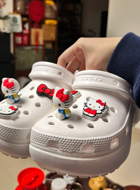 hellokitty洞洞鞋配饰适配crocs联名款鞋花装饰配件鞋扣立体骨白